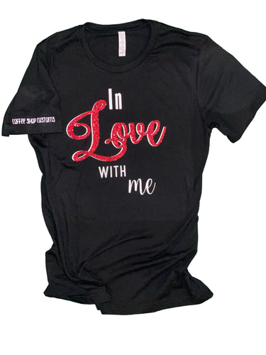 ‘In Love with Me’ Black Glitter Tee